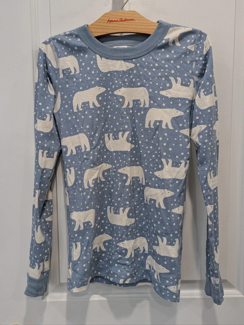 Hanna Andersson Kids Long John Cotton Pajamas Blue Polar Bear Boy Girl 150 12